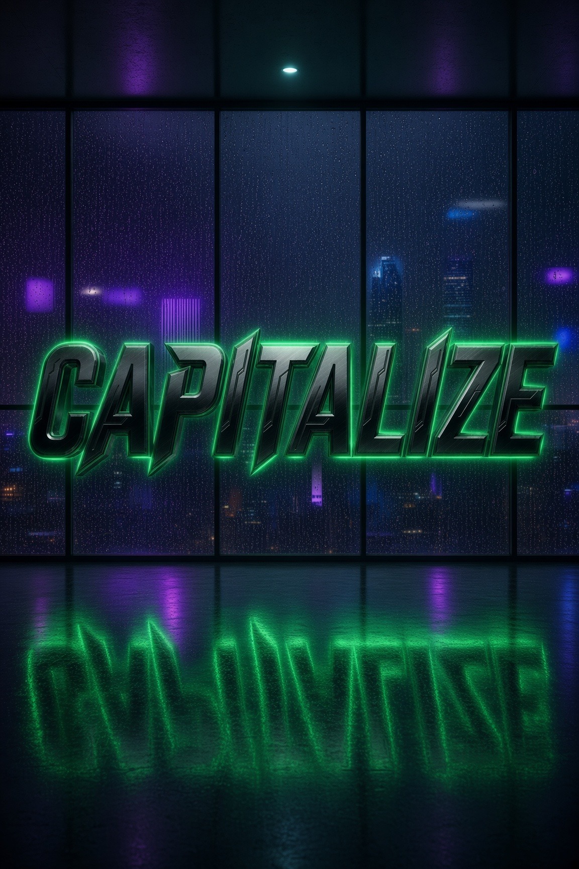 Capitalize — logo neon sur skyline nocturne